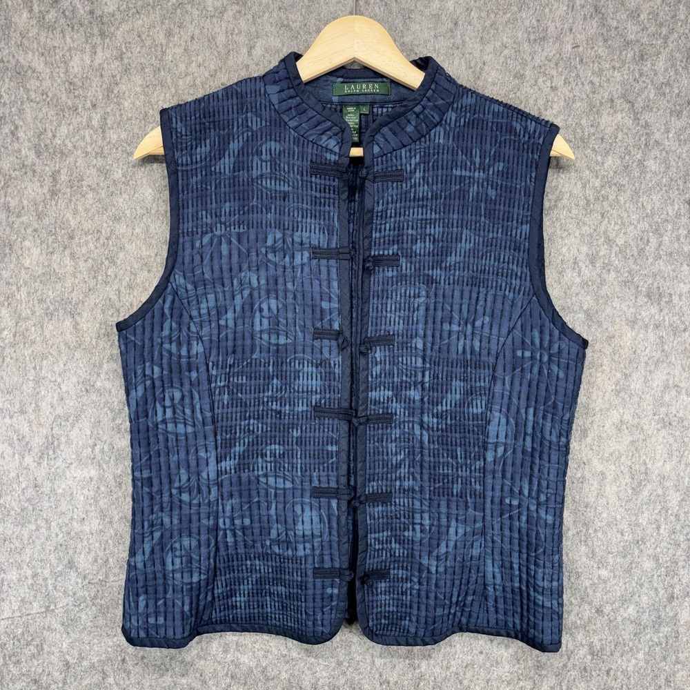 Lauren Ralph Lauren Silk Cotton Paisley Vest Women's Large Blue Button Quilted